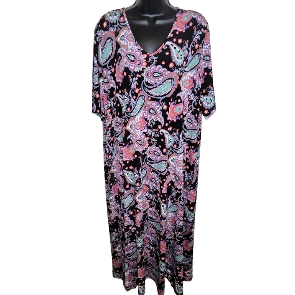 Ulla Popken floral paisley print stretch jersey Maxi dress size 20/22